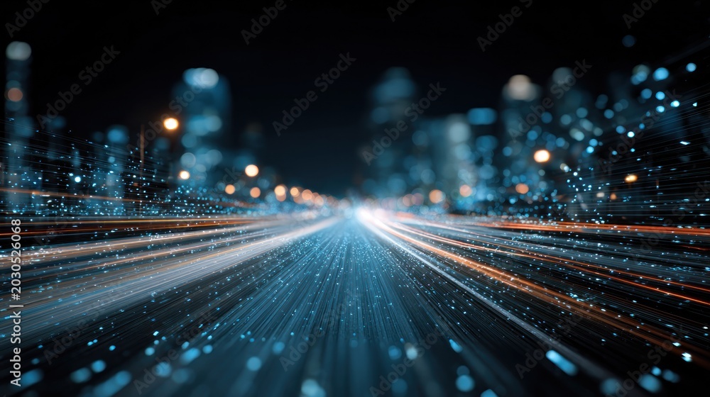Obraz premium Abstract futuristic city at night with light trails