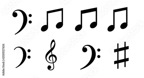 Bild auf Leinwand Musical Symbols: Bass Clef, Treble Clef, Notes, Sharps, Flats