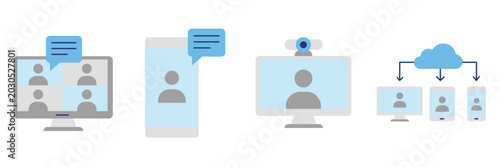 Bild auf Leinwand Flat online video conference icon set without outline for corporate remote work