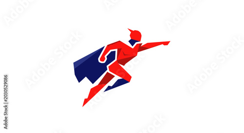 Superhero logo, abstract geometric figure in motion, vector illustration