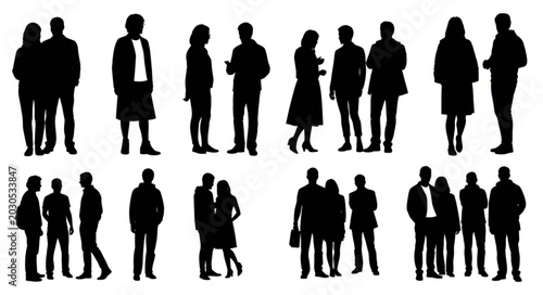 Collection of Diverse Silhouettes of People in Various Poses.