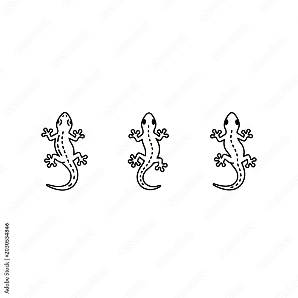 Naklejka premium Three Black and White Gecko Silhouette Illustrations.