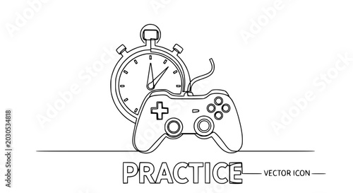 Photos Video Game Controller and Stopwatch - Continuous Line Art