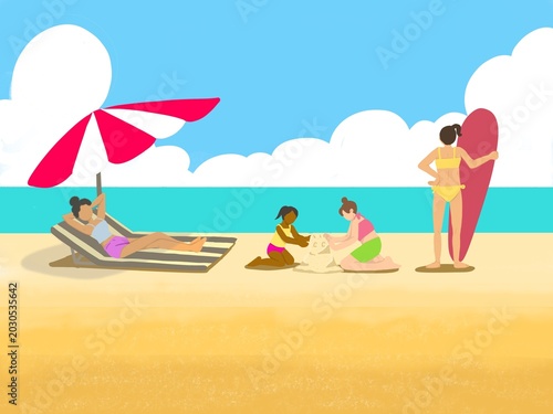 Photography Girls chilling in the beach summer surfing