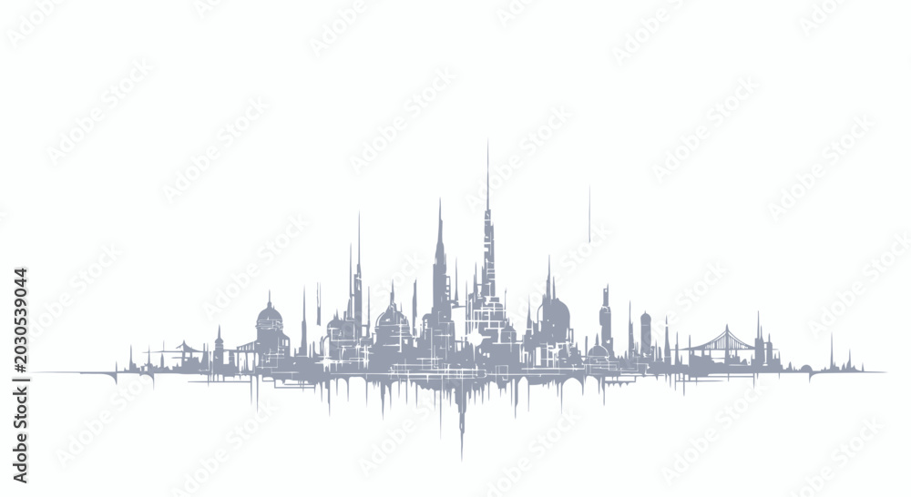 Naklejka premium Futuristic Cityscape Silhouette, Abstract Urban Skyline