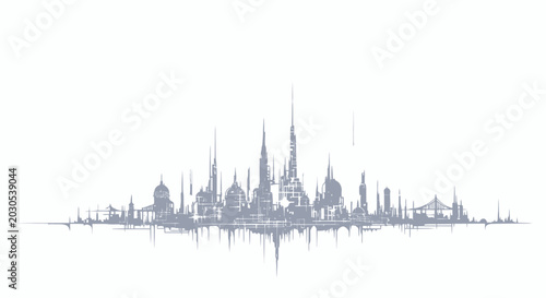 Tableau sur toile Futuristic Cityscape Silhouette, Abstract Urban Skyline