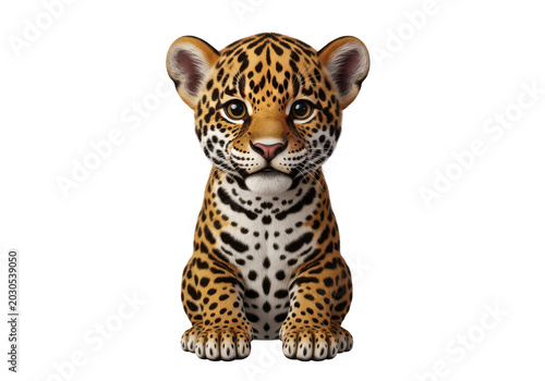 Cute sitting tiger cub with striped fur looking up isolated on transparent background