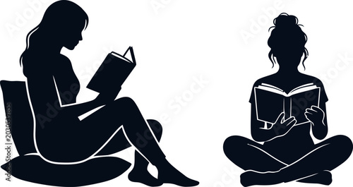 Quadro su tela reading women silhouettes black vector illustration on white background