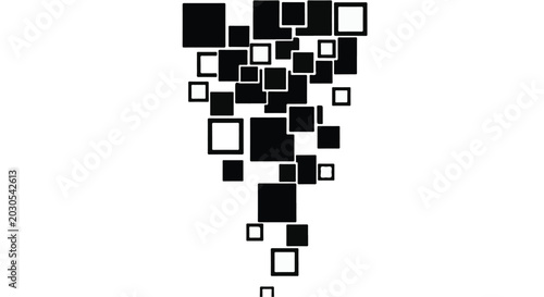 Abstract pattern of falling black and white squares on a clean background