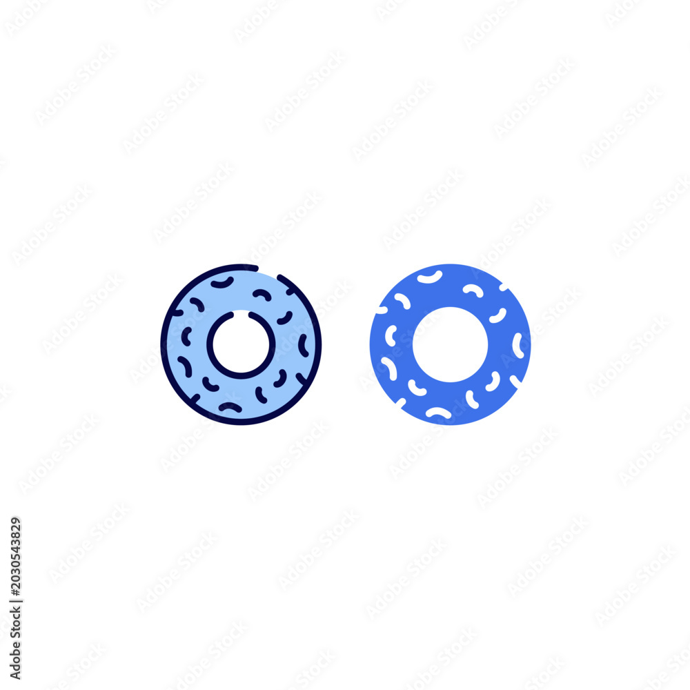Obraz premium Sweet donut glaze pastry line and flat vector icons