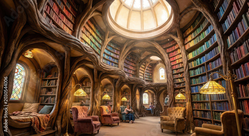 Cozy Reading Room with Towering Bookshelves