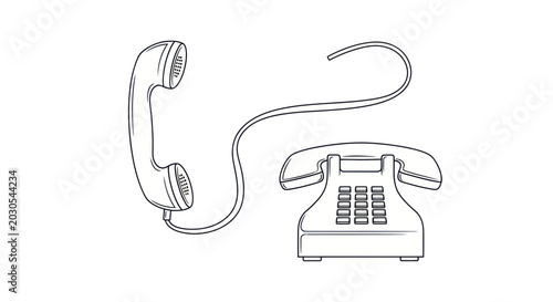 Retro Rotary Phone and Handset Sketch