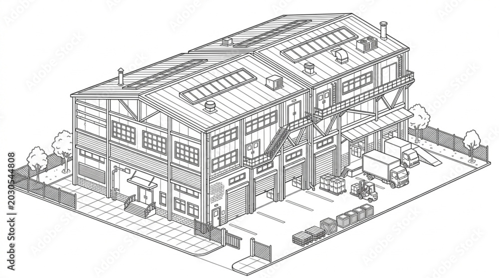Fototapeta premium Architectural drawing of a large industrial factory building.