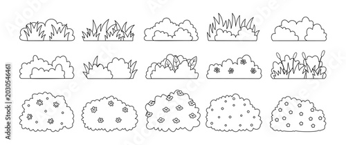 Tableau sur toile Illustration of various bush and grass shapes in black outlines