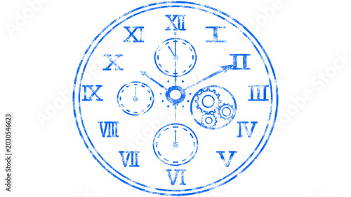 Foto 透過背景の青色のスチームパンク魔法時計イラスト（ファンタジー・歯車・PNG）：bluesteampunk magic clock illustration with transparent background