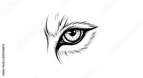 Fotografia Intense Animal Eye, Fierce Gaze, Wild Predator, Abstract Line Art, Black and Whi