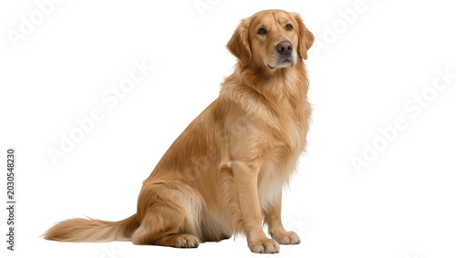 Billede på lærred Golden Retriever dog sitting attentively, isolated on transparent background