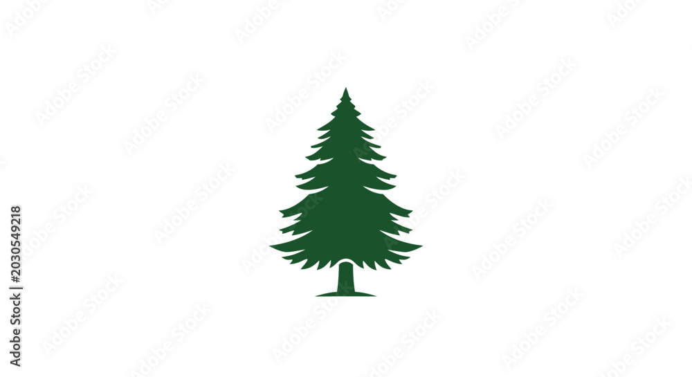 Obraz premium A dark green, stylized evergreen tree silhouette on a white background, representing nature