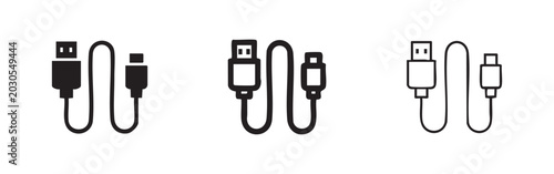 Photos USB-A to USB-C cable icon set, data transfer and charging vector illustrations
