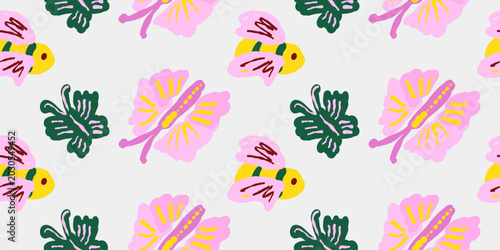 Summer bright seamless pattern with insects.
