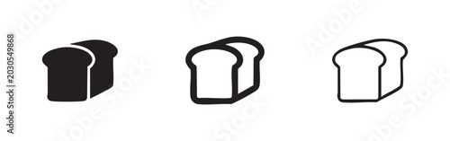 Tableau sur toile Loaf of bread icon set, representing baking, food, and staple diet in three styles