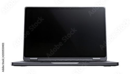 Принти на полотні Dark grey modern laptop computer open and displaying a black screen, isolated on
