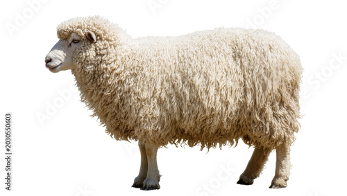 Foto Fluffy white sheep with thick wool, isolated on transparent background