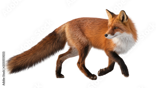 Bild auf Leinwand Red fox with bushy tail walking, isolated on transparent background