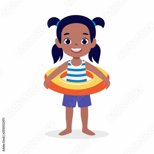 Cartoon Girl with Swim Ring