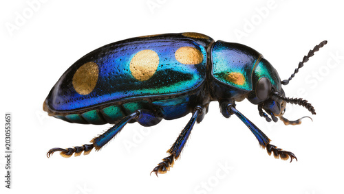Φωτογραφία Iridescent blue and green beetle with golden spots, isolated on transparent back