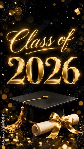 Elegant Class of 2026 Graduation Poster with Gold Text and Diploma