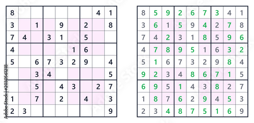 Sudoku solution page. Hyper. Level easy with completed puzzles. For a book of Japanese Sudoku puzzles  