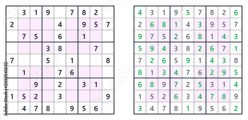 Sudoku solution page. Hyper. Level easy with numbers and grid layout. For a book of Japanese Sudoku puzzles
