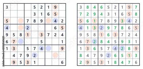 Sudoku solution page with even/odd numbers and easy level. For a book of Japanese Sudoku puzzles 