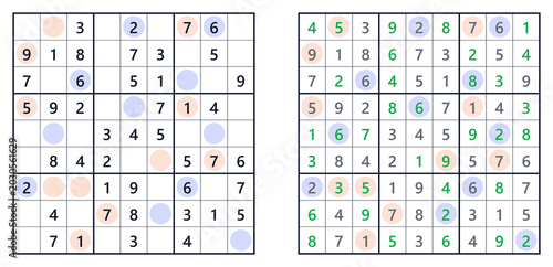 Sudoku solution page with even and odd numbers, level easy. For a book of Japanese Sudoku puzzles  