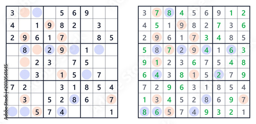 Sudoku solution page with even and odd numbers at easy level. For a book of Japanese Sudoku puzzlesмм 