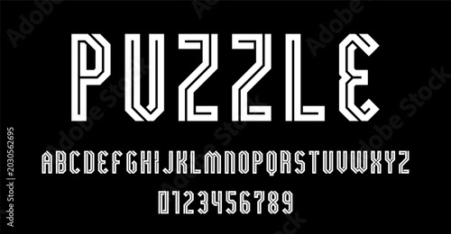 Set of alphabets font letters and numbers modern abstract design with line maze concept vector illustration