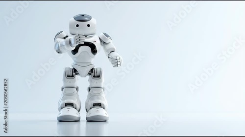 Modern AI humanoid robot standing on pure white background, ultra realistic product style lighting, soft studio shadows, 