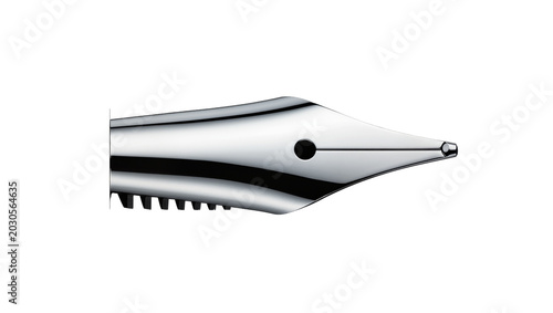 Konstfotografi Shiny metallic fountain pen nib with black ink feed, isolated on transparent bac