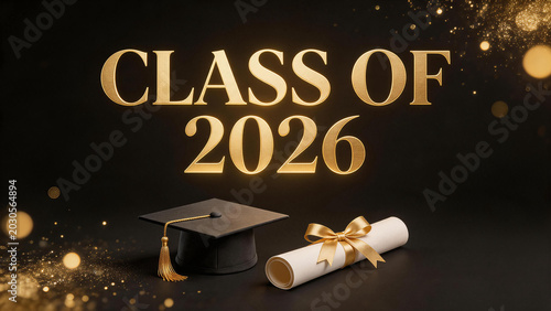 Premium Class of 2026 Graduation Banner with Golden Sparkles