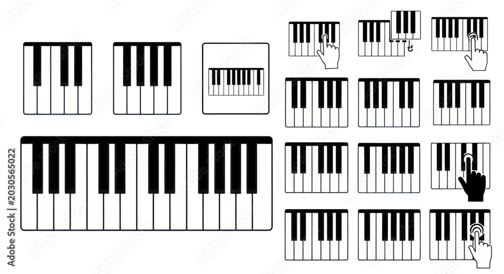 Fototapeta premium Piano Keyboard Icons and Illustrations - Music Education and Digital Interface