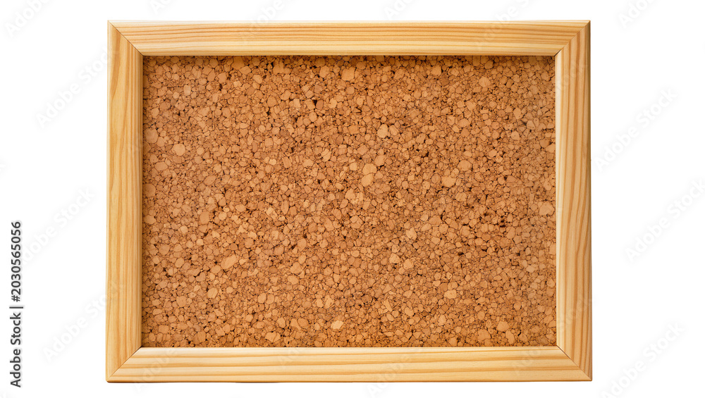 Fototapeta premium Rectangular cork board with light wood frame, isolated on transparent background