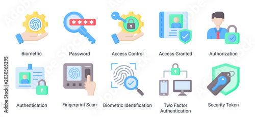 Foto Access Security icon set vector illustration featuring biometric,password,authentication,and fingerprint scan icons for secure login and identity protection design