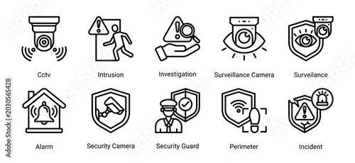 Foto Surveillance System icon set vector illustration featuring cctv,alarm,security camera,and intrusion icons for monitoring and protection concepts