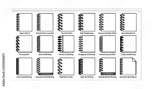 Fotografía Monochrome notebook spiral bindings with document coil vector illustration pack