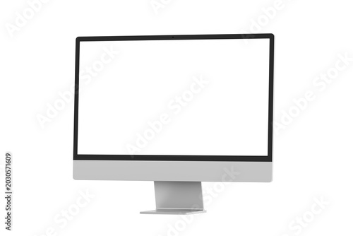 Modern computer screen isolated on transparent background. Silver color. Front view of a desktop monitor. 3d rendering