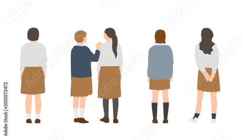 Tableau sur toile 女子学生の後ろ姿セット（カーディガン・通学・青春・学生の日常イラスト）