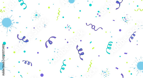 Abstract colorful confetti and streamers pattern on white background