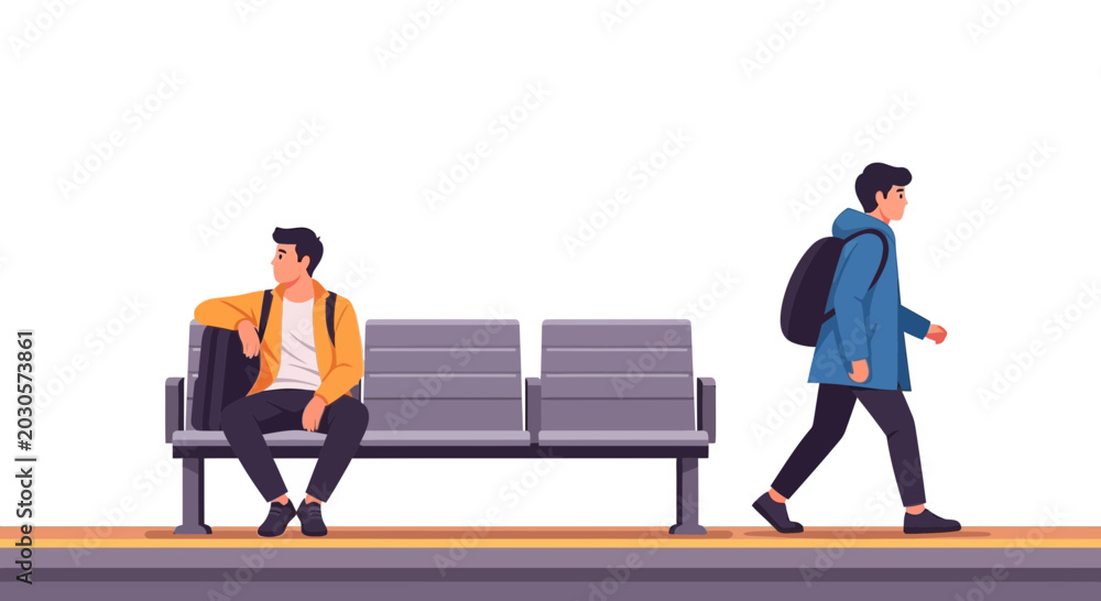 Fototapeta premium Young Man Waiting on Platform While Another Walks Past