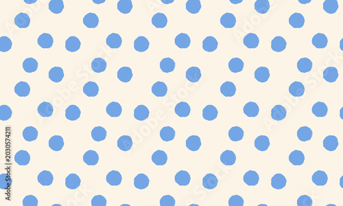 Seamless abstract dot pattern with playful chalk texture. Organic blue shapes on beige background vector design.